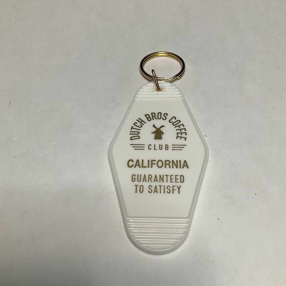 Dutch Bros Coffee Club CALIFORNIA White Plastic Motel Style Key Tag Room Key EUC